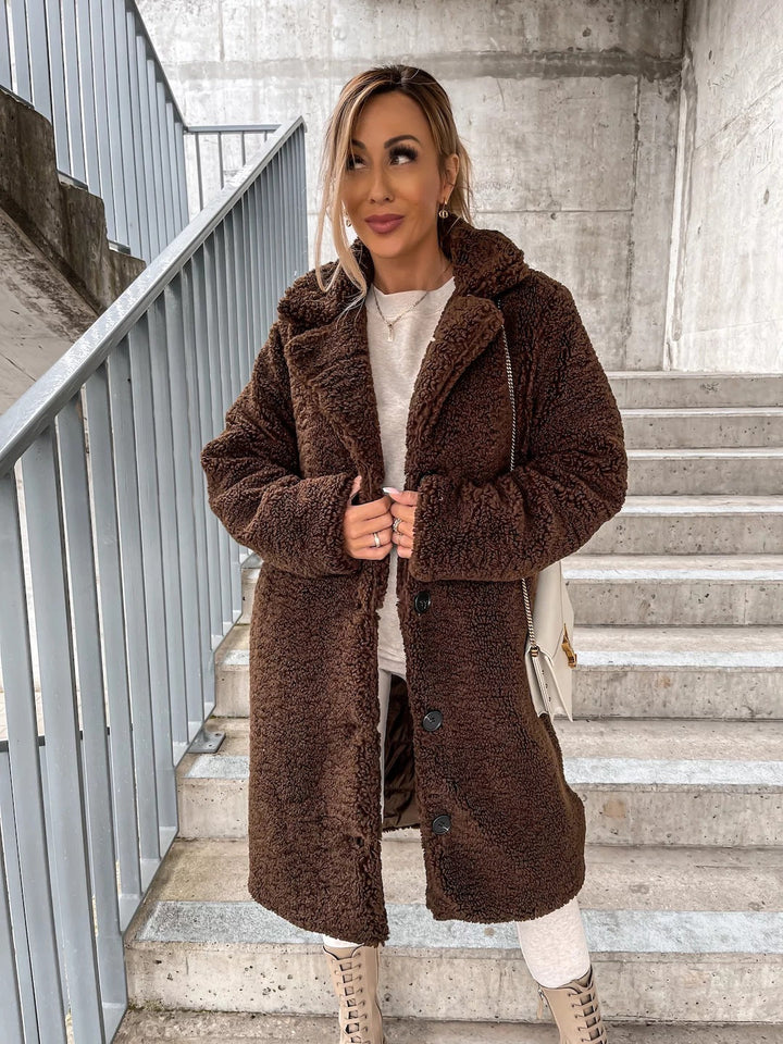 Drune | Luxe Damen Teddyjacke mit Knöpfen und Taschen