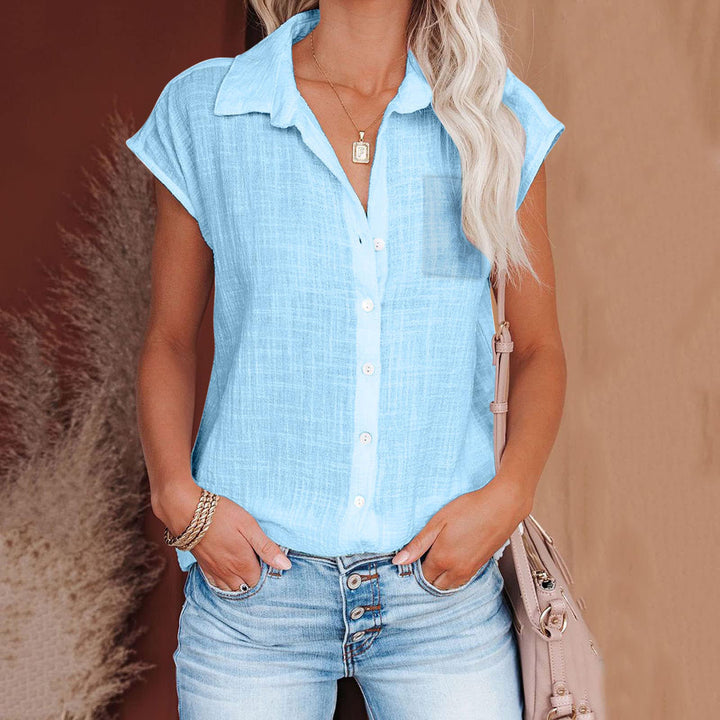 Damen Kurzarm Hemdbluse aus leichtem Leinenmix mit durchgehender Knopfleiste Drune