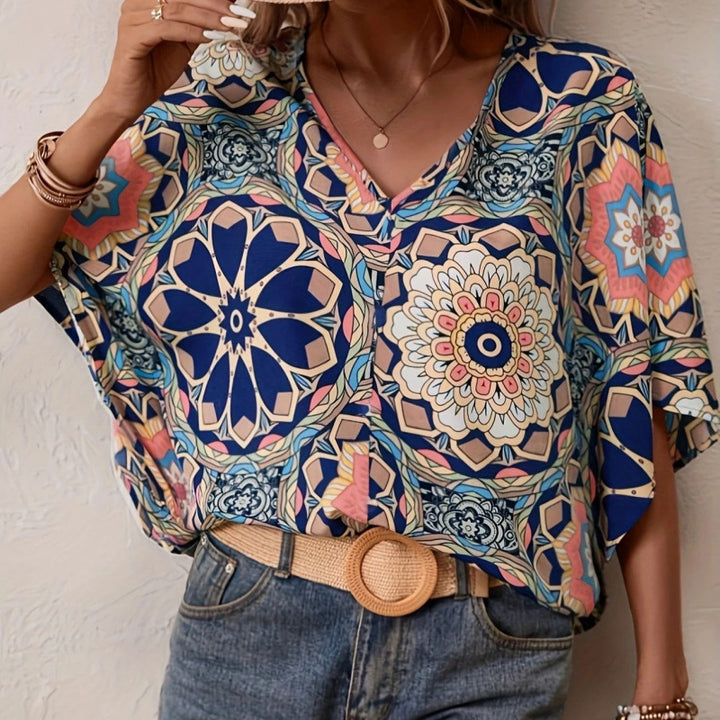 Damen Oversized Bluse mit kontrastvollem Blumenmuster Drune
