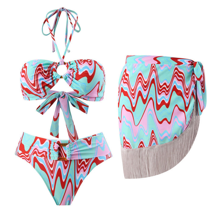 Damen Bikini-Set mit trendigem Wickelrock und knotendem Oberteil Drune