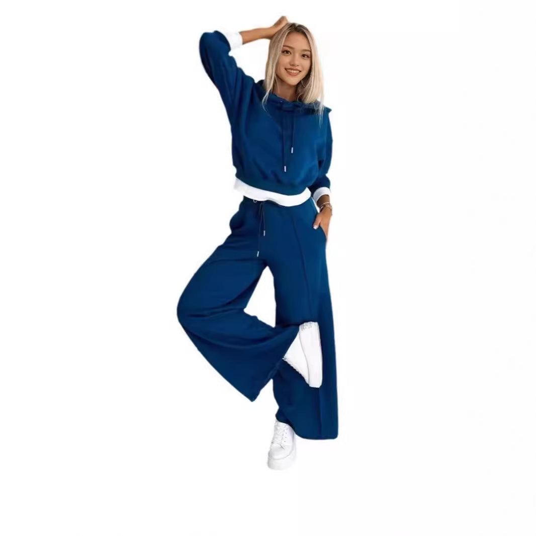 Damen nan Cropped Kapuzenpullover und weite taillenhohe Jogginghose Set Drune