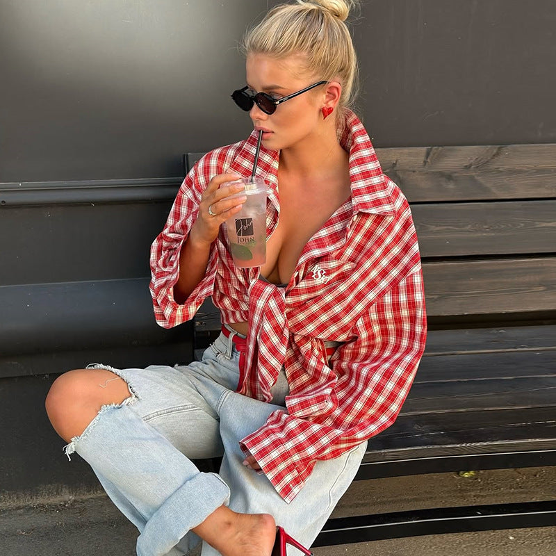 Damen Oversize-Karohemd mit knotenförmigem Detail Drune