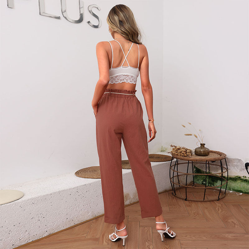 Damen lässige Freizeithose mit elastischem Bund und verstellbarem Kordelzug Drune