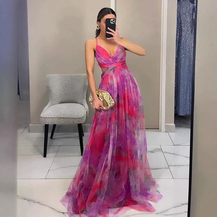 Damen Maxikleid mit kunstvollem Wickeldesign und transparentem Rock Drune