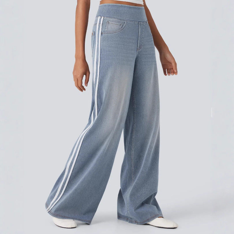 Damen nan weite Sweatpant in Jeansoptik mit seitlichen Kontraststreifen und Komfortbund Drune