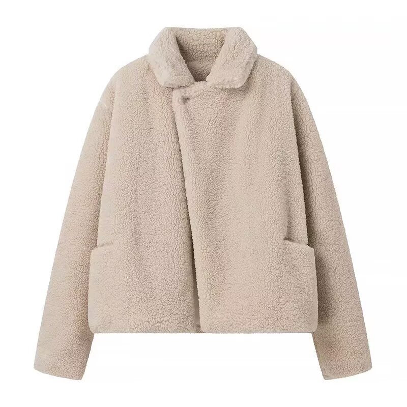 Damen Teddyjacke mit stylischem Kragen und komfortablen Taschen Drune