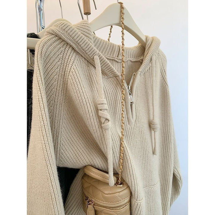 Damen lässiger Kapuzenpullover mit strukturiertem Rippdesign und sinnlichem Reißverschluss Drune