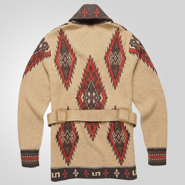 Damen Strickjacke mit kunstvollem Muster und exklusivem Gürtel Drune