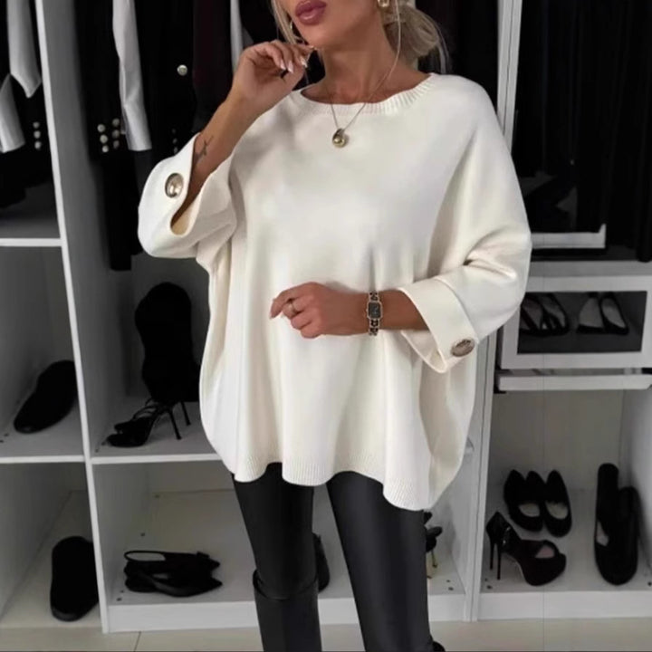 Damen lässiger Strickpullover mit modischen Knopfdetails Drune