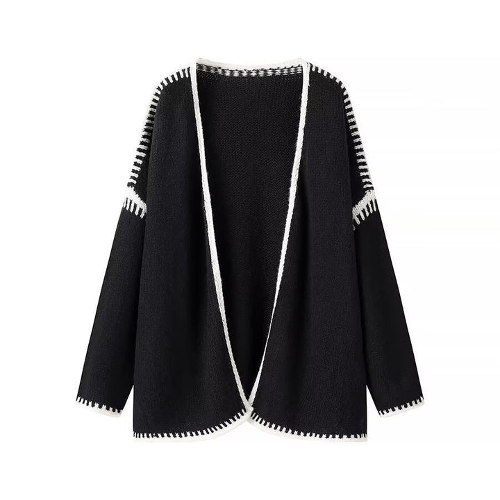 Damen Offene Strickjacke mit eleganten Kontrastnähten Drune
