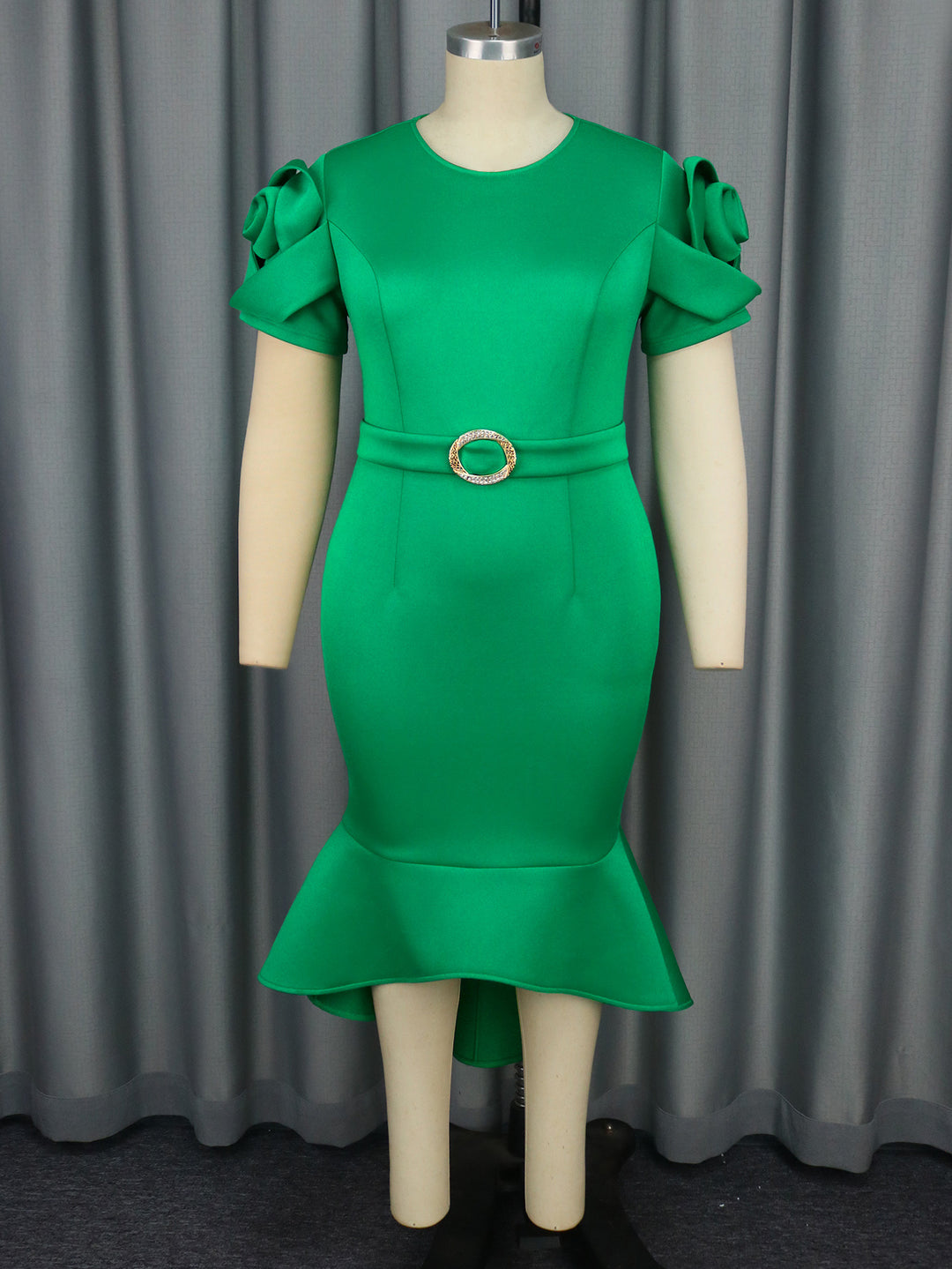 Damen figurbetontes Kleid mit voluminösen Ärmeln und tailliertem Gürteldetail Drune