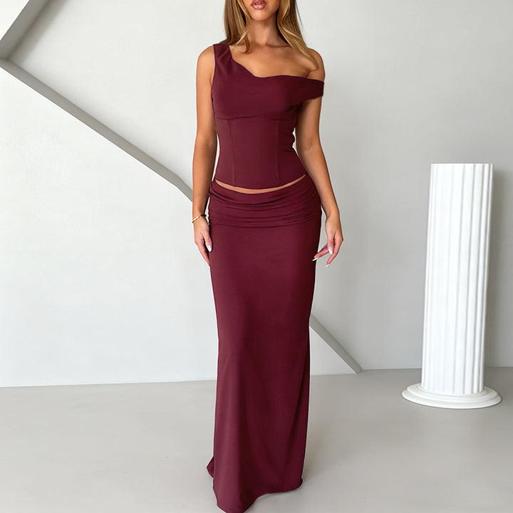 Damen Maxikleid mit schulterfreiem Design und elegantem Rüschendetail Drune