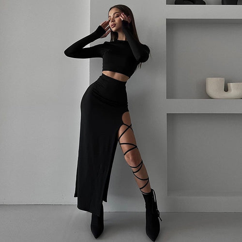 Damen Elegantes Crop-Top mit asymmetrischem Rock und raffiniertem Bein-Schlitz Drune