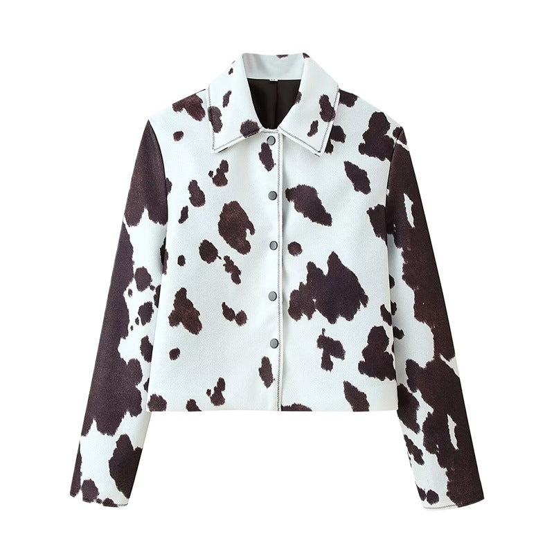 Damen Modische Kunstlederjacke im kreativen Fleckenmuster Drune