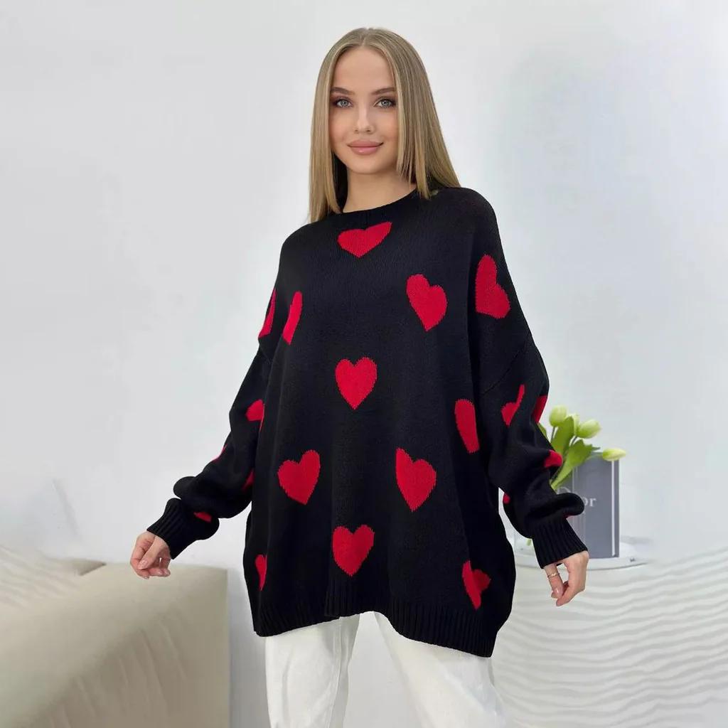 Damen Grobstrickpullover mit modischem Herzmuster und bequemer Passform Drune