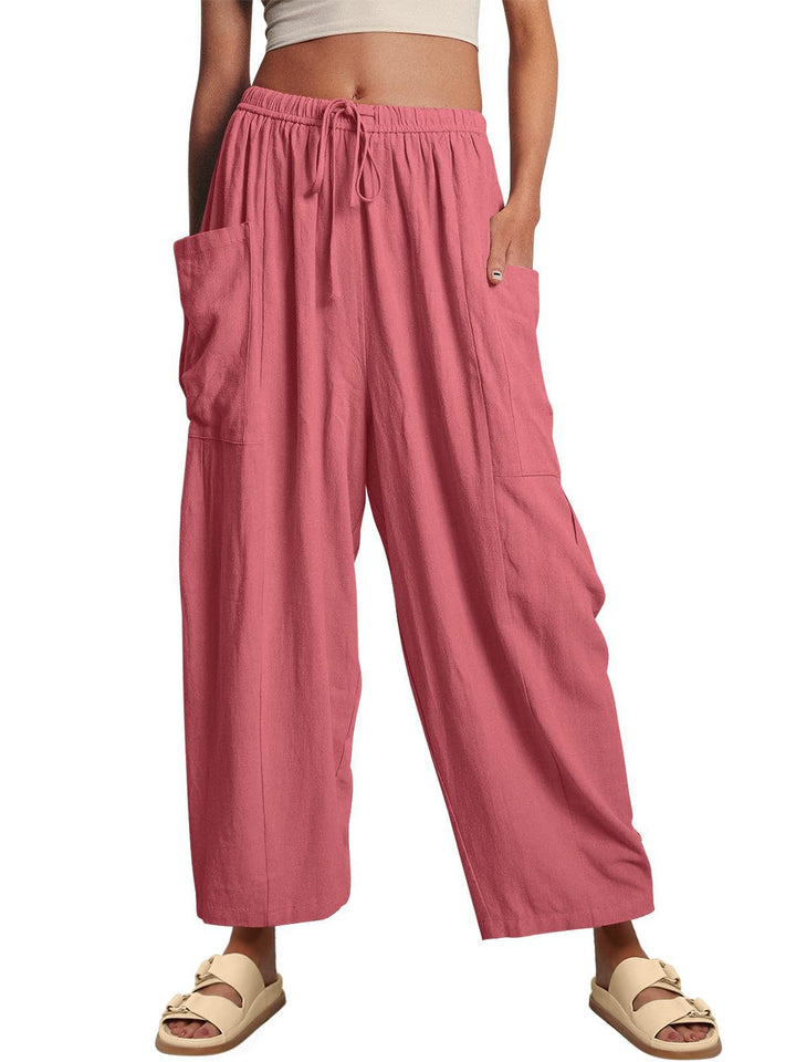 Damen lässige Weite Sommer-Hose mit elastischem Bund und praktischen Taschen Drune