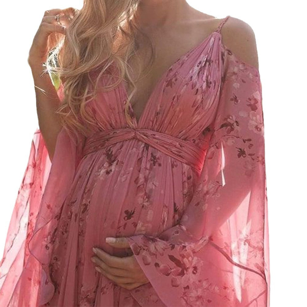 Damen Maxikleid mit schwingenden Ärmeln und floralem Muster Drune