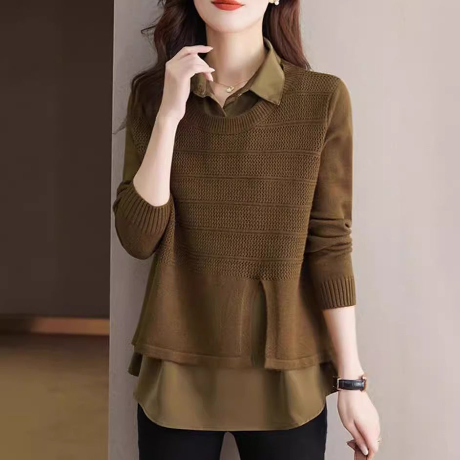 Damen Modischer Layered Pullover mit Struktur Drune