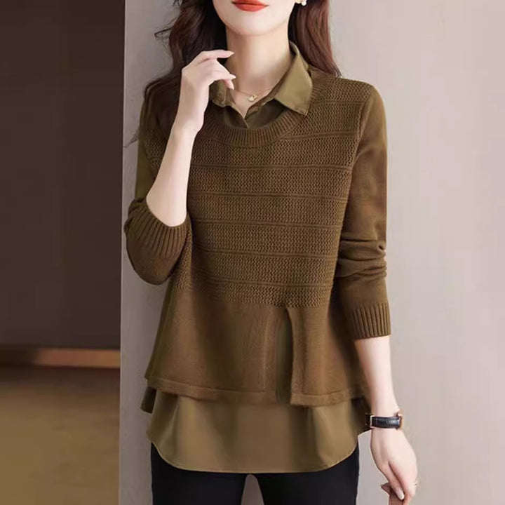 Damen Modischer Layered Pullover mit Struktur Drune