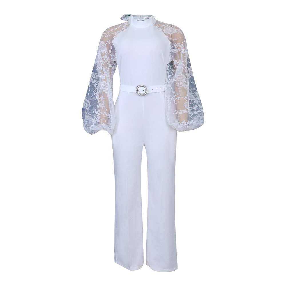 Damen Jumpsuit mit eleganten Puffärmeln und Taillengürtel Drune