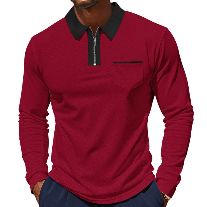 Herren nan elegantes Langarm-Poloshirt mit verdecktem Halbzip, strukturierter Piqué-Optik und dezenter Brusttasche Drune