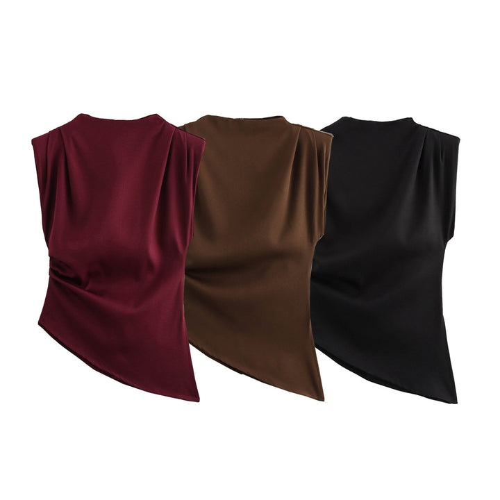 Damen elegantes ärmelloses Oberteil mit asymmetrischem Schnitt und feiner Drapierung Drune