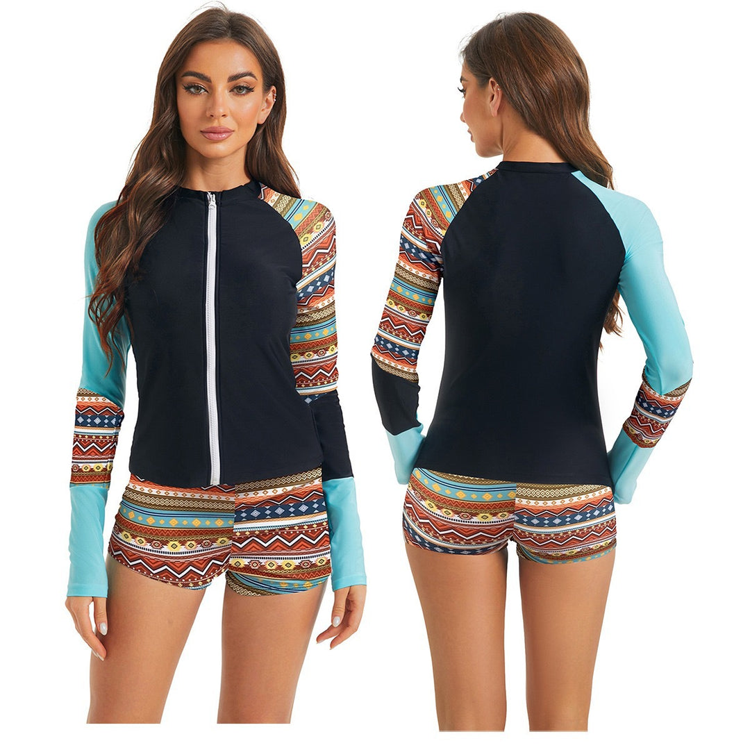 Damen Langarm Zip-Up Rash Guard Schwimmsatz Drune