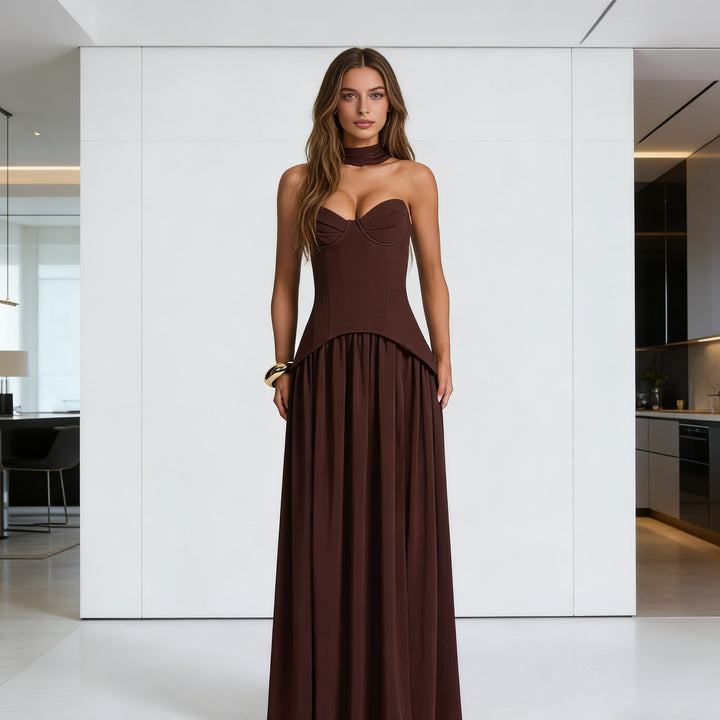 Damen Glamouröses Abendkleid mit schulterfreiem Design und exquisite Drapierung Drune