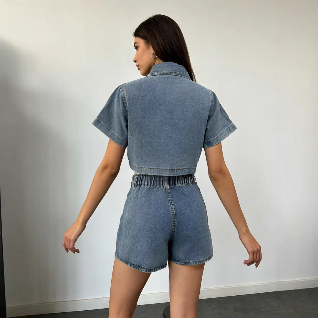 Damen Crop-Top und Minirock Set im lässigen Stil Drune