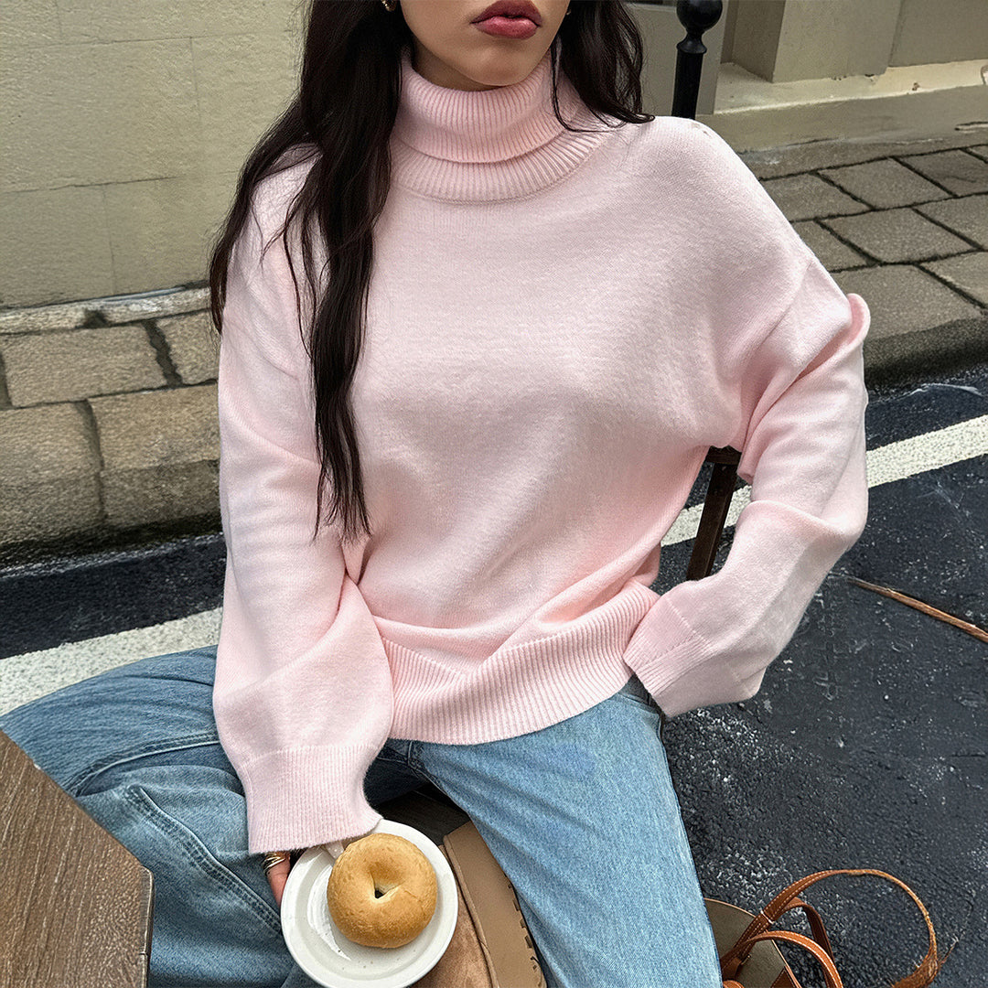 Damen gemütlicher Rollkragenpullover aus weichem Strick Drune