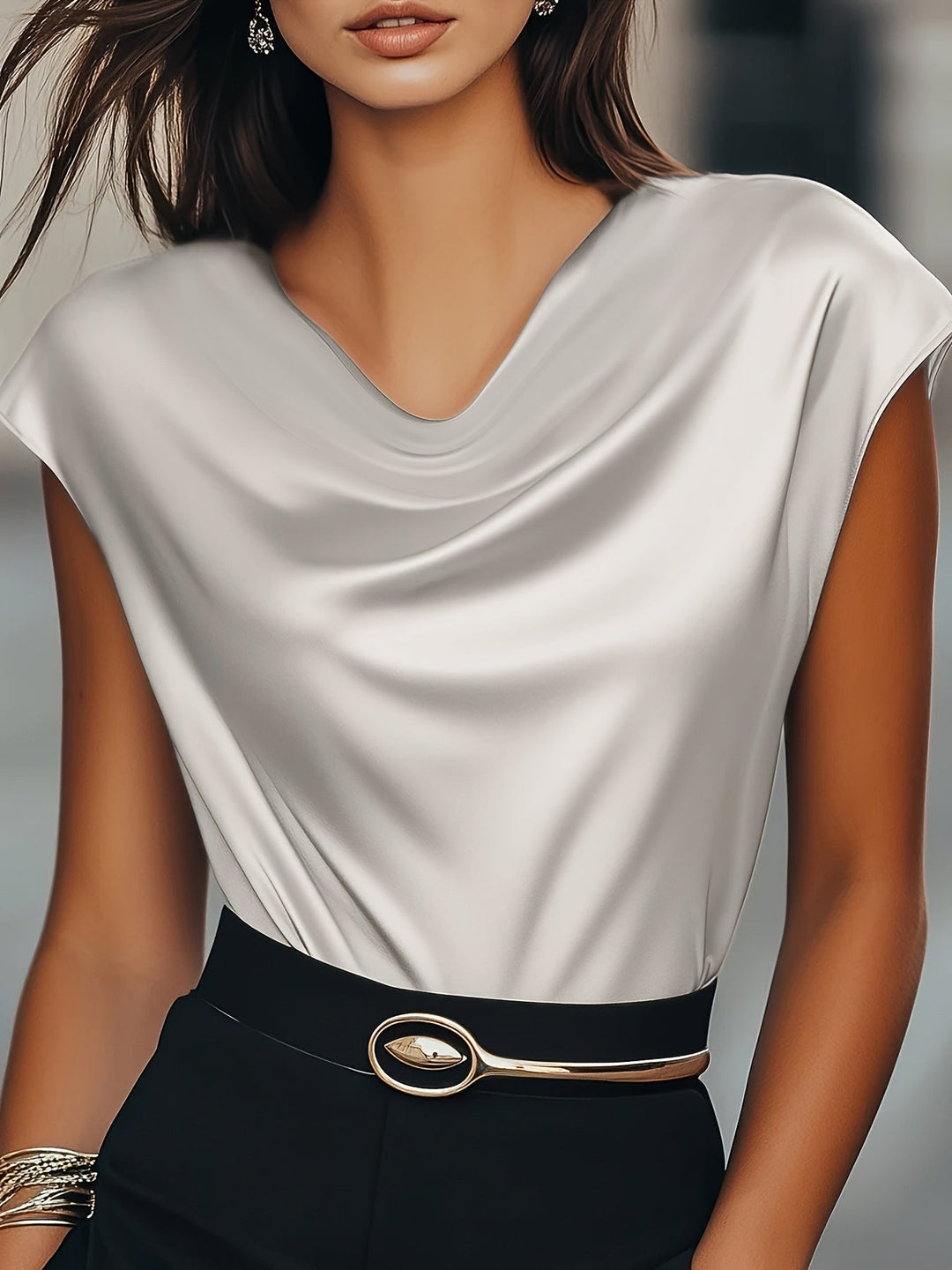 Damen Elegantes Drapiertes Oberteil aus hochwertigem Material Drune