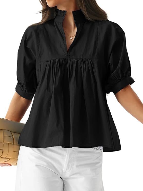 Damen Bluse mit Stehkragen und gepufften Ärmeln Drune