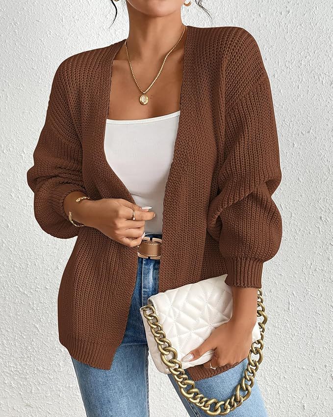 Damen lässige Strickjacke mit oversize Ärmeln und V-Ausschnitt Drune