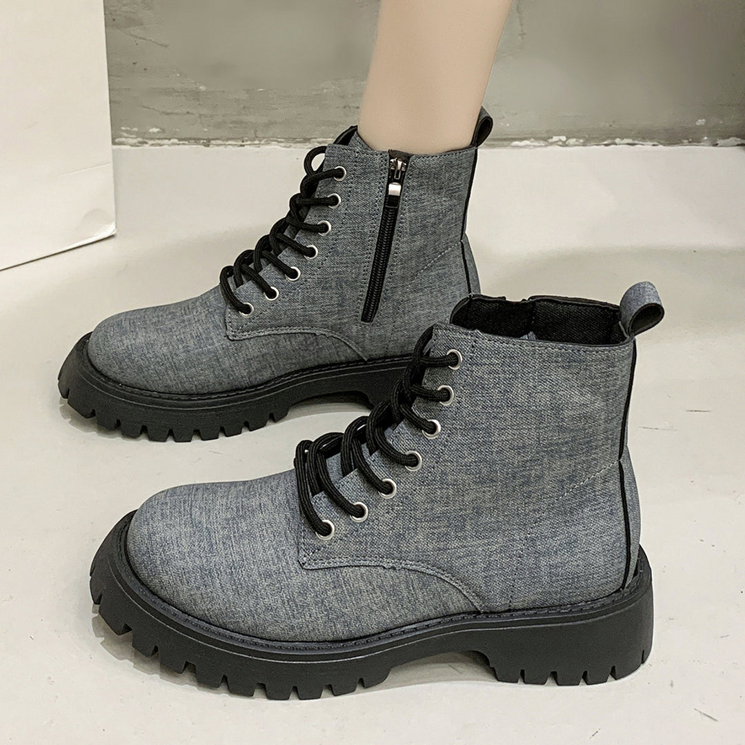 Damen nan robuste Schnür-Boots mit tiefem Profil, gepolstertem Komfortfußbett und seitlichem Reißverschluss Drune