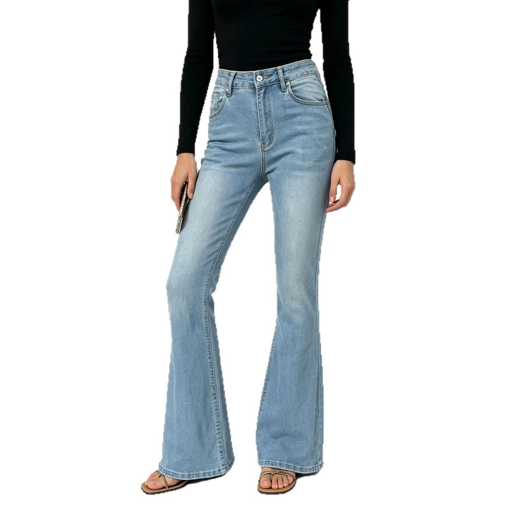 Damen nan hochgeschnittene Jeans mit schmaler Hüftpartie und weitem Schlag mit elastischem Bund Drune