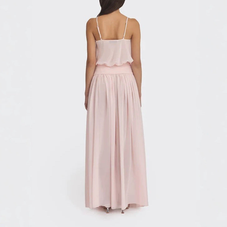 Damen Maxi-Kleid mit fließendem Chiffon-Oberteil und elastischem Bund Drune