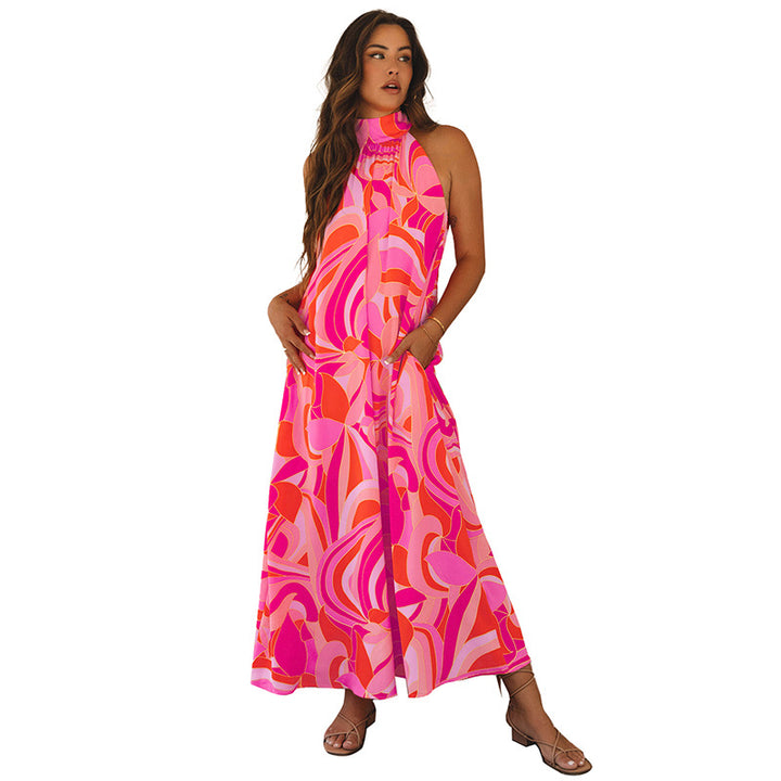 Damen Maxikleid mit hohem Kragen und floralem Muster Drune