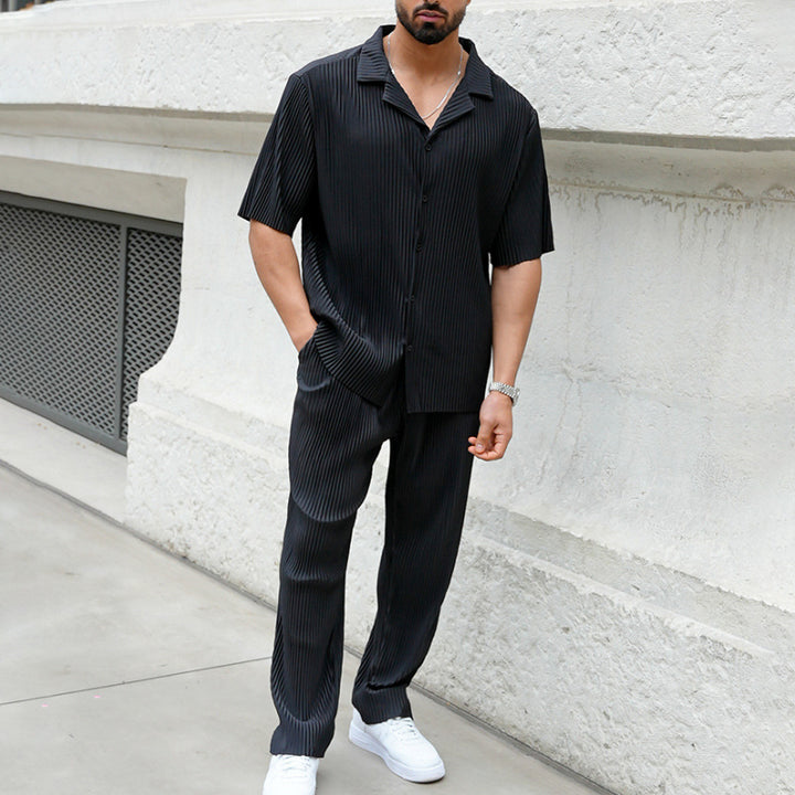 Herren lässiges Zweiteiler-Outfit mit feinen Streifen Drune