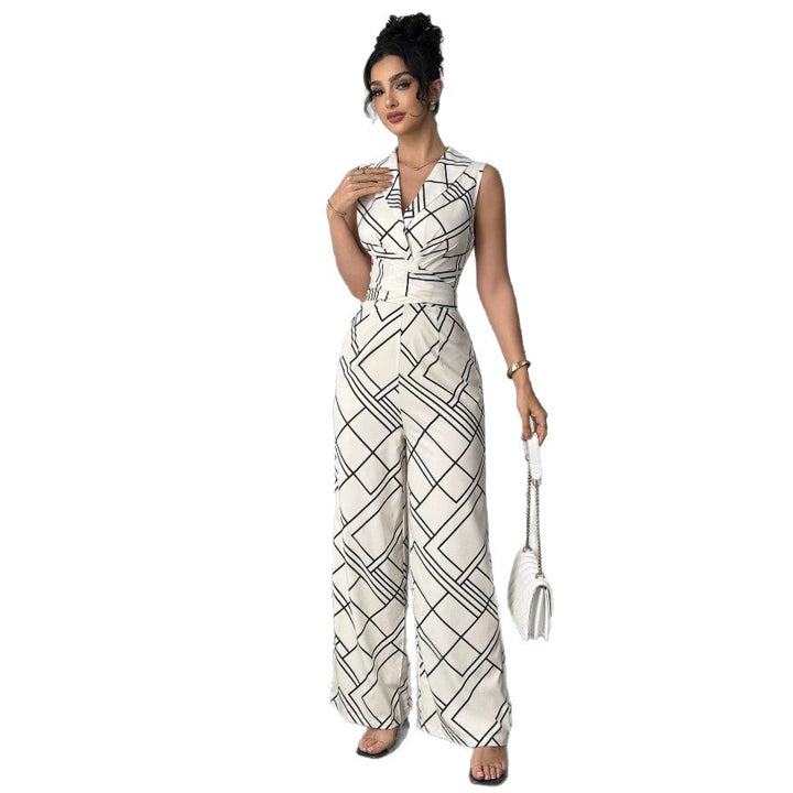 Damen Eleganter Jumpsuit mit geometrischem Muster und taillierter Passform Drune