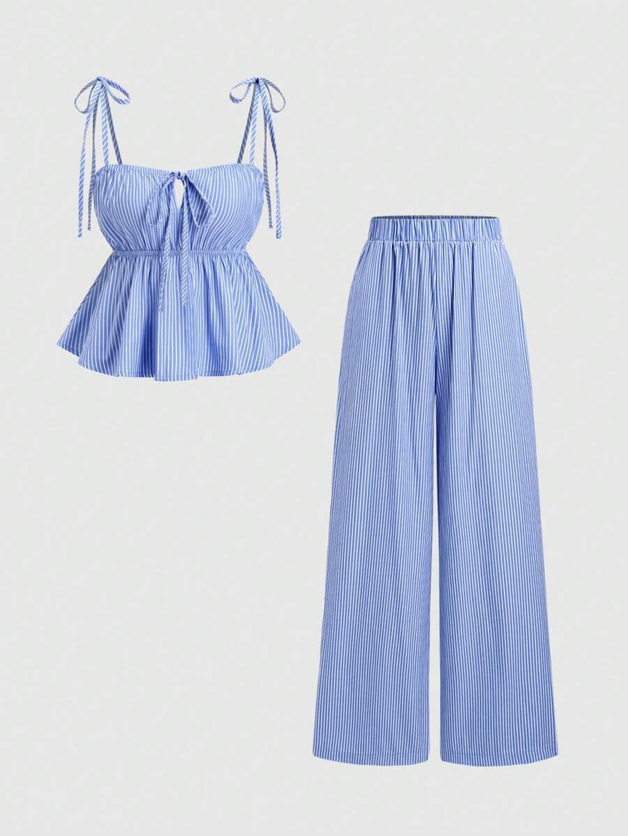 Damen Top und weite Hose Set mit raffinierten Bindebändern Drune