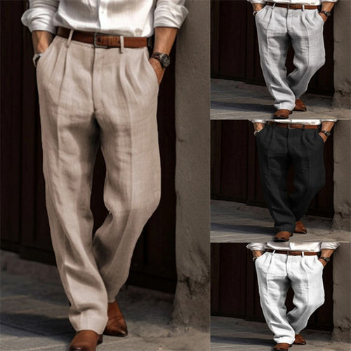 Herren elegante Leinenhose mit Falten und seitlichen Taschen Drune