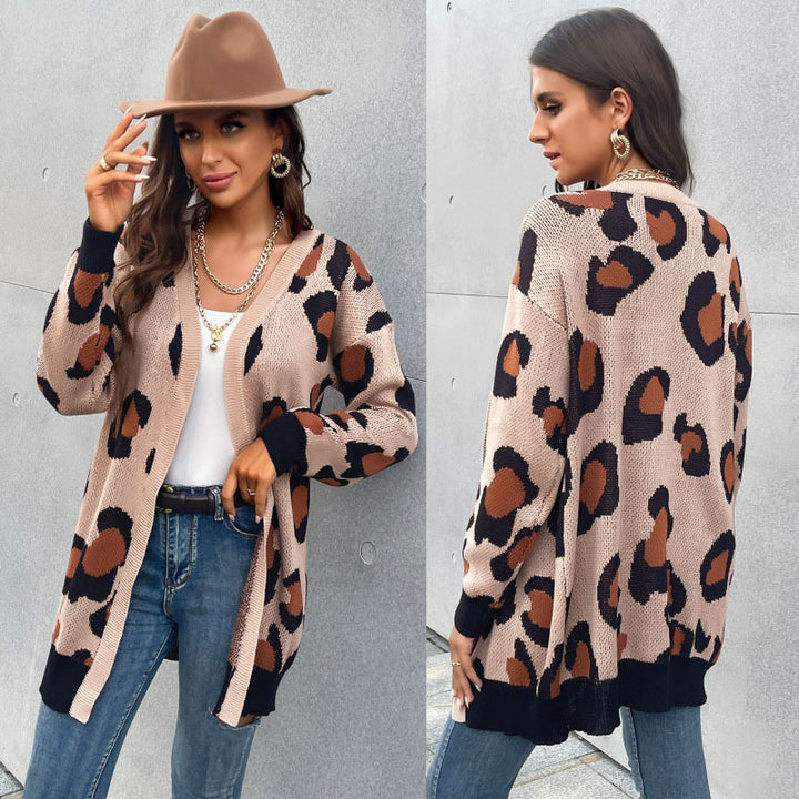 Damen lässiger Cardigan mit modernem Leo-Muster und offenem Schnitt Drune