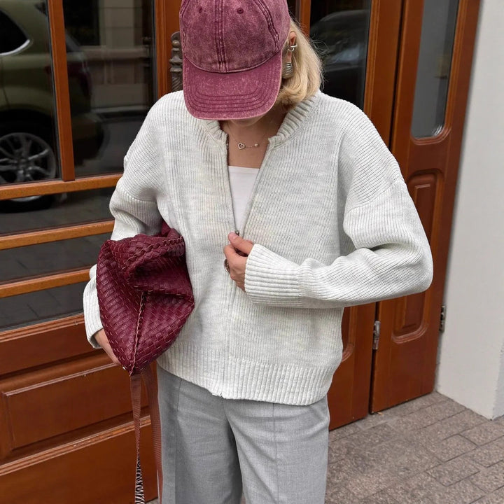 Damen lässiger Strickpullover mit Reißverschluss Drune