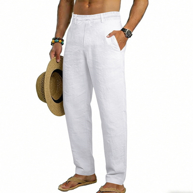 Herren nan luftige Leinen-Relaxhose mit elastischem Komfortbund und geradem Bein Drune