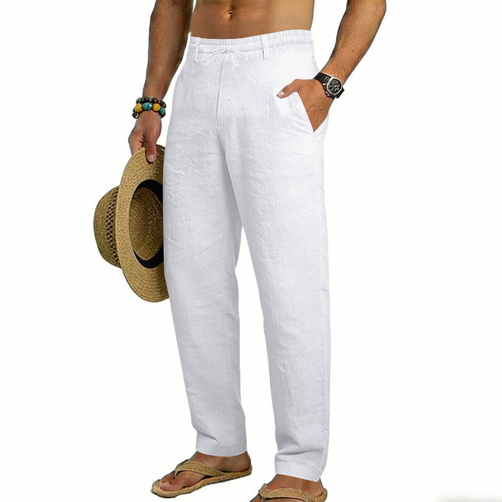 Herren nan luftige Leinen-Relaxhose mit elastischem Komfortbund und geradem Bein Drune