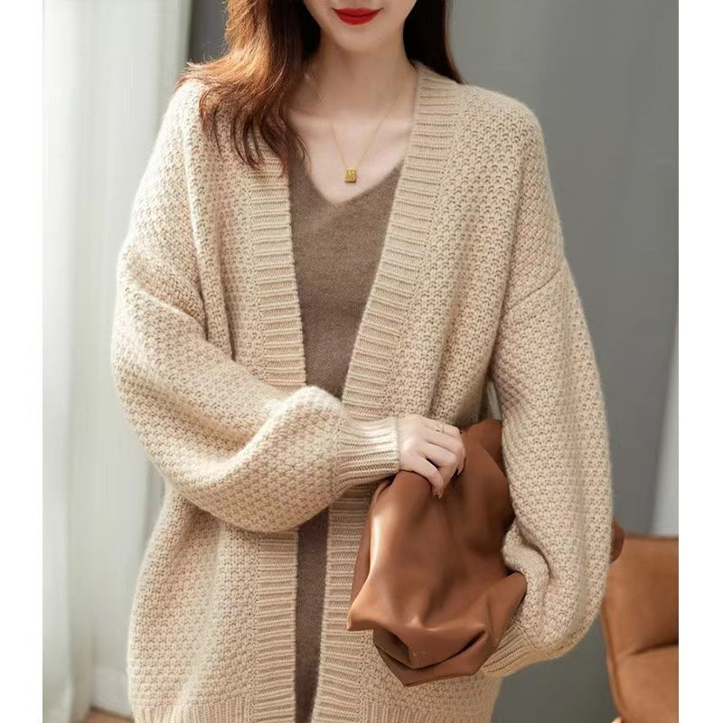 Damen lässiger Strickcardigan mit oversized Schnitt und besonderen Texturen Drune