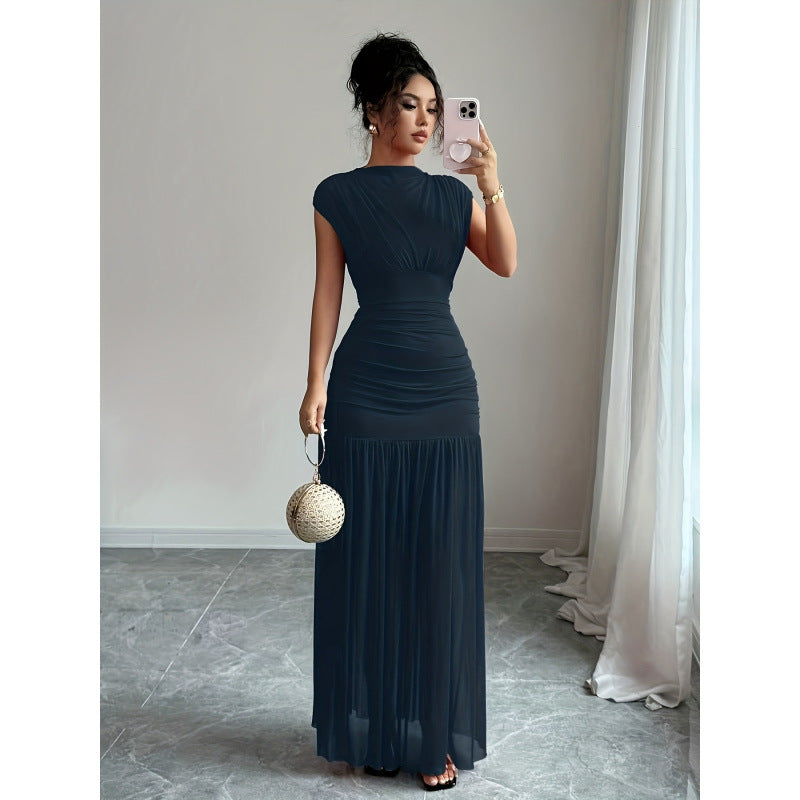 Damen Elegantes Maxikleid mit raffiniertem Drapée und transparentem Rock Drune