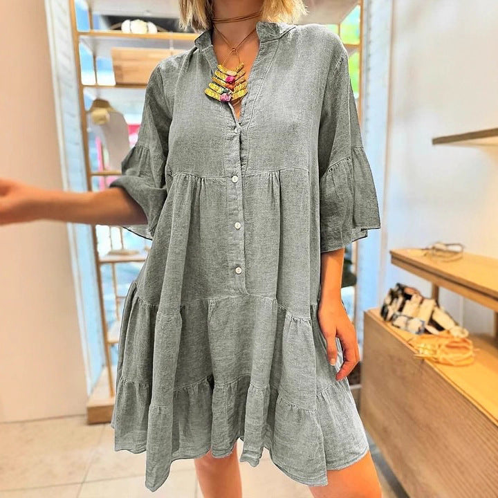Damen Hemdblusenkleid mit voluminösen Rüschendetails Drune