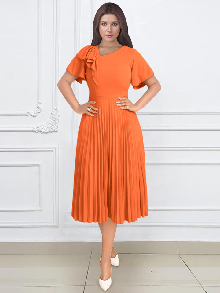 Damen Plissee-Kleid mit asymmetrischem Schnitt und eleganter Rüsche Drune
