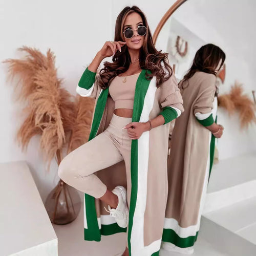 Damen Großer modischer Strickmantel mit auffälligem Farbblockdesign Drune